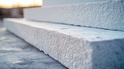 Closeup of a white styrofoam block. This image is perfect for showcasing insulation materials used in construction.