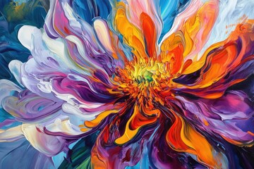 Canvas Print - Abstract Oil Painting of a Multicolored Flower