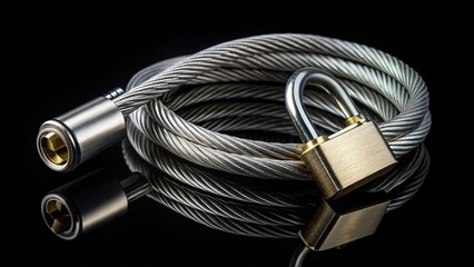 Firearm safety cable lock isolated on black background