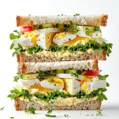 Wall Mural - a sandwich with eggs, cheese, lettuce and tomatoes