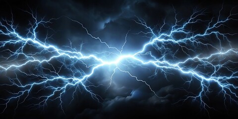 Wall Mural - Abstract black lightning bolts crackling dark sky illuminating night electric glow