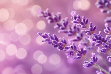 Wall Mural - Lavender Blooms with Soft Pink Bokeh Background