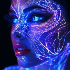 Sticker - Woman with Neon Light Effects on Face.