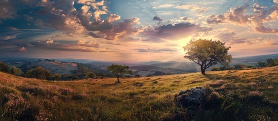 Wall Mural - Beautiful Twilight In Summer At Hill Top