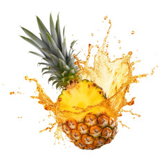 Wall Mural - pineapple in splash isolated on transparent white background, clipping path