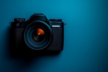 Black DSLR Camera on a Teal Background