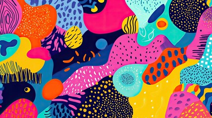Poster - A bright and colorful abstract background with playful shapes and patterns, evoking a sense of fun and creativity, ideal for children's or playful designs.