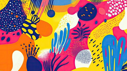 Poster - A bright and colorful abstract background with playful shapes and patterns, evoking a sense of fun and creativity, ideal for children's or playful designs.