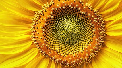 a close-up of a sunflower's center, showing the intricate patterns and details, symbolizing the beau