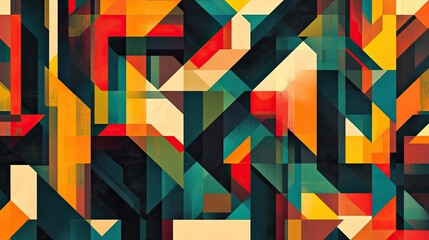Fototapete - An abstract background with geometric shapes in bold, contrasting colors, creating a dynamic and visually striking pattern. Perfect for modern and creative designs.