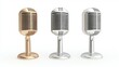 © top images - Three microphones of different colors, one gold, one silver, and one white