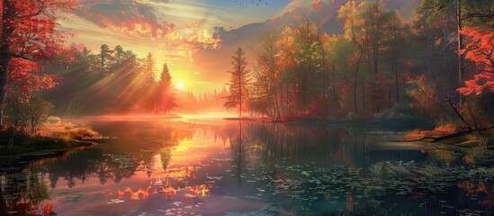 Wall Mural - Beautiful Lake In The Sunset