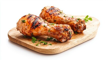 Wall Mural - Two pieces of grilled chicken with parsley on a wooden cutting board