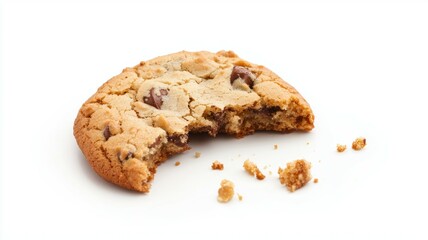 A cookie with chocolate chips and a bite taken out of it