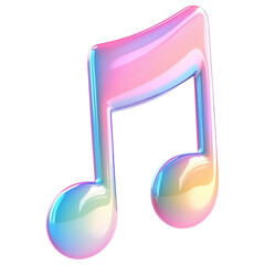 Vibrant gradient musical note icon in glossy pink, yellow, and blue on a transparent background.
