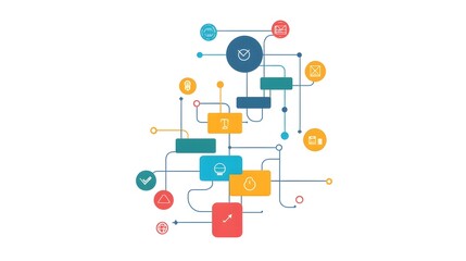 Poster - A flat clean and minimalistic stair step diagram showcasing a hierarchical workflow process for business planning strategy and management  The visual depicts a structured organized