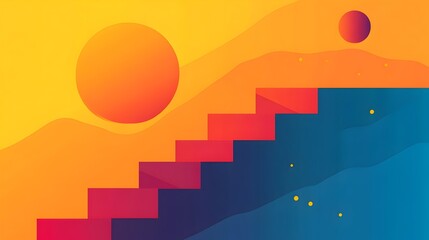 Poster - Flat digital of an infographic showing a staircase progression of tasks on an isolated background representing business growth career development or workflow optimization