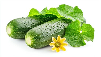 Wall Mural - Two cucumbers with green leaves on top