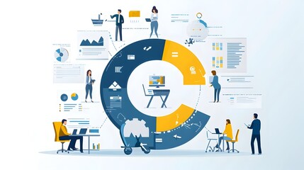 Poster - Detailed infographic showcasing the cyclical flow of the Agile project management methodology including the key stages of planning development testing and review