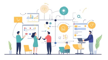 Poster - Agile Infographic Depicting Collaborative Project Management Process with Focus on Teamwork and Coordination for Efficient Software Development and Business Strategy