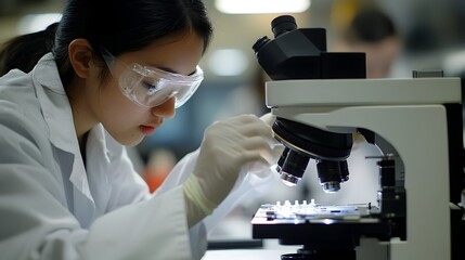 Poster - A team of scientists intently studying and analyzing nanomaterials at the microscopic level in a well equipped research laboratory setting