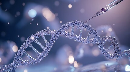 Poster - A photograph showcasing the intricate digital manipulation of DNA strands using advanced nanotechnology tools in a state of the art laboratory environment