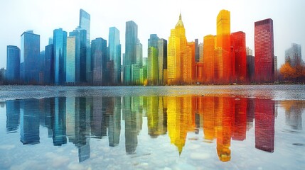 Poster - Cityscape Reflection in Puddle