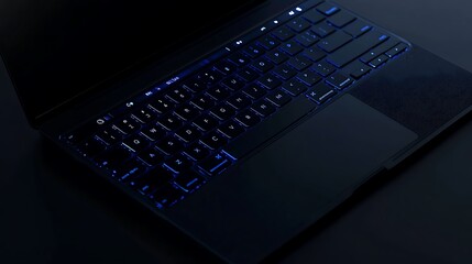 Poster - Close-up of a Laptop Keyboard with Blue Backlighting