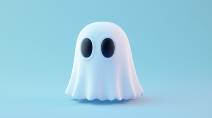 Halloween concept image: a small, simple cartoon ghost with a white sheet-like body and two large, black oval eyes