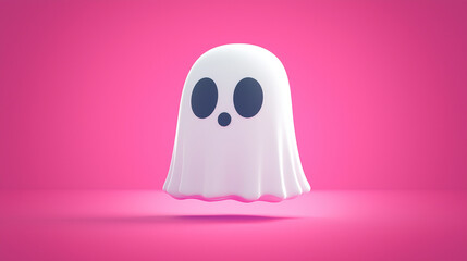 Halloween concept image: a small, simple cartoon ghost with a white sheet-like body and two large, black oval eyes