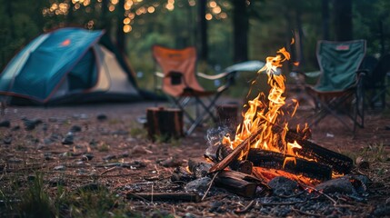 Wall Mural - Campfire in the Woods