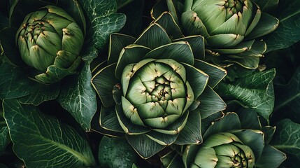 Wall Mural - Close-up of Green Artichokes Growing in a Garden