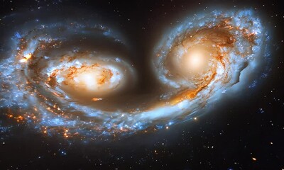 Wall Mural - A breathtaking image of two galaxies in the midst of collision, showcasing cosmic forces at work