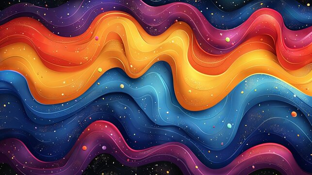 Abstract groovy hippie 70s background. Waves colorful vintage swirl, twirl ,psychedelic, striped pattern illustration design for wallpaper, web, banner and print
