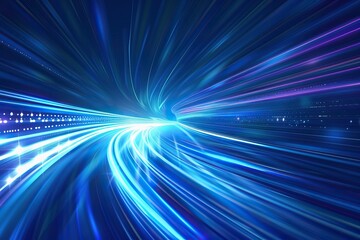 Abstract Blue Speed Tunnel with Glowing Lights