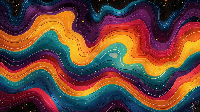 Abstract groovy hippie 70s background. Waves colorful vintage swirl, twirl ,psychedelic, striped pattern illustration design for wallpaper, web, banner and print
