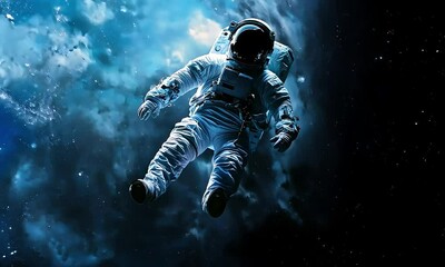 Wall Mural - An astronaut floating weightlessly in the dark void of space, surrounded by stars