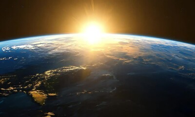 Wall Mural - Stunning sunrise over Earth from space, illuminating the planet's surface