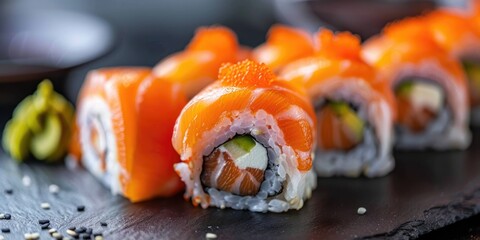 Wall Mural - Classic Sushi Rolls with Maki or Salmon