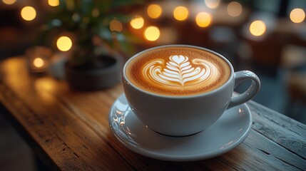 A Cup of Latte Art in a Cozy Cafe