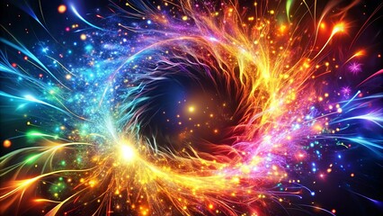 Colorful sparks and flames create a joyous whirlwind of vibrant expression