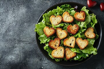 Wall Mural - Heart-shaped croutons in a salad