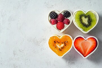 Wall Mural - Heart-shaped fruit and yogurt cups