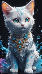 Wall Mural - Portrait of a baby cat splash art epic color paint splash style.