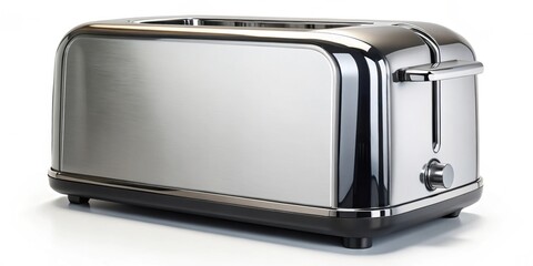 rendering of a modern toaster with sleek design and chrome finish, kitchen appliance, breakfast, digital art