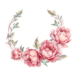 Poster - PNG Peonies border watercolor pattern flower circle.