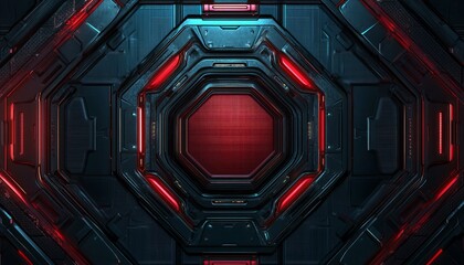 Wall Mural - Futuristic Geometric Panel with Red Lights