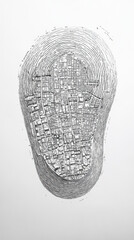 Canvas Print - Draw a fingerprint consisting of a map, a map of the city when viewed up close, a large fingerprint shape when viewed from a distance, very simple, modern style, drawn with a pen