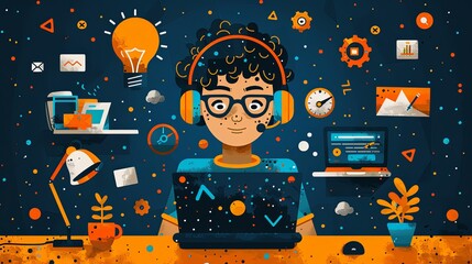 Wall Mural - Call center, online customer support. Contact Us Customer Service For Personal Assistant Service, Person Advisor and Social Media Network. 3D Web Vector Illustrations