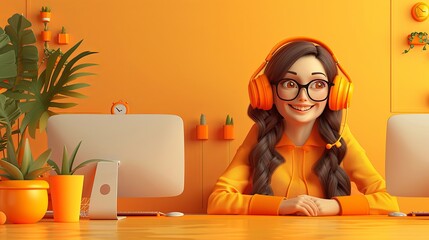 Wall Mural - Call center, online customer support. Contact Us Customer Service For Personal Assistant Service, Person Advisor and Social Media Network. 3D Web Vector Illustrations